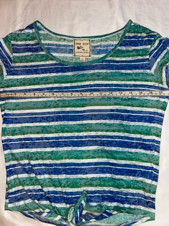 Pink Rose Striped Short-Sleeve Tee in Blue, Teal & White - Picture 3 of 6